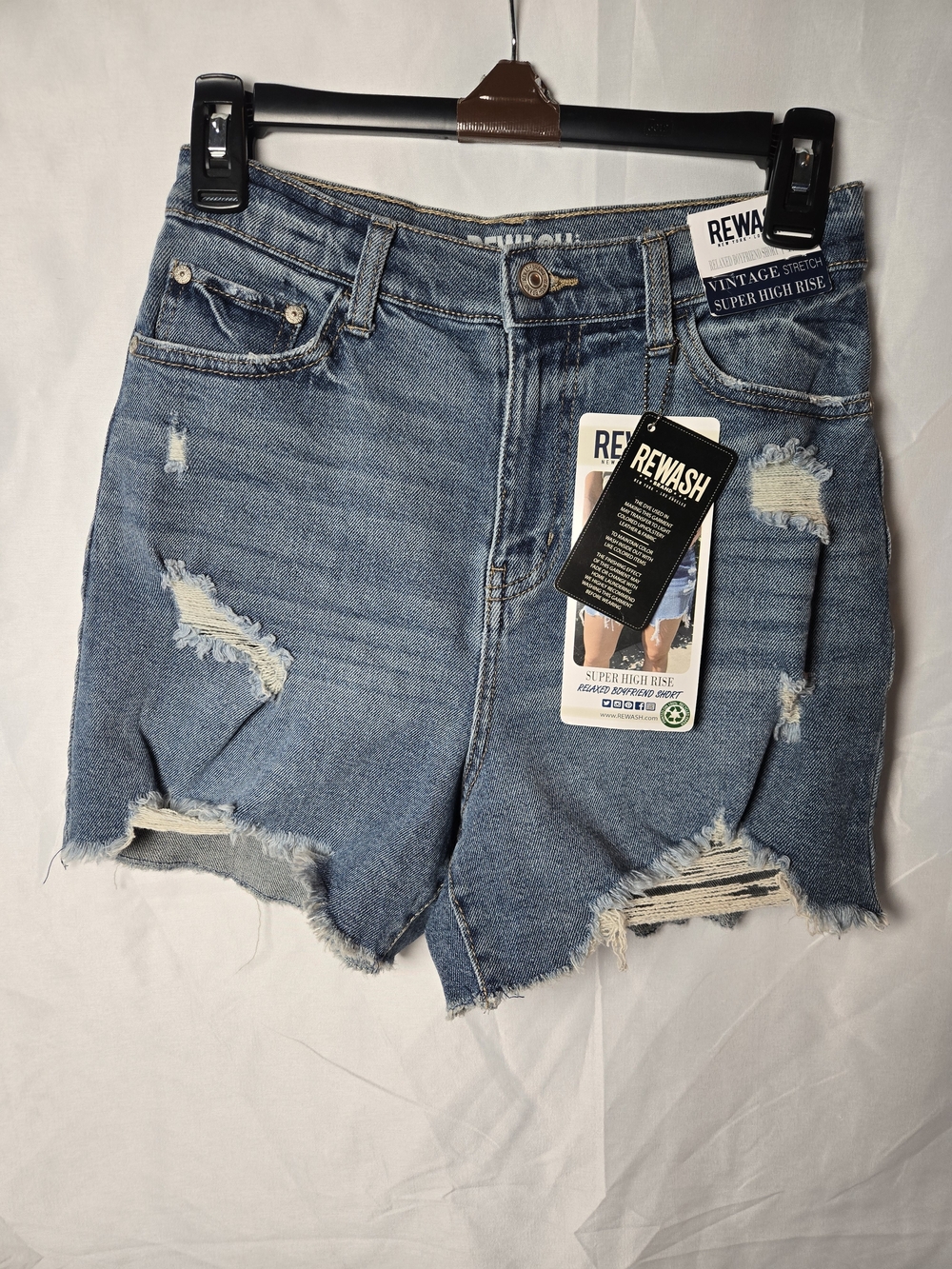 Rewash Light Blue Distressed High-Rise Denim Shorts